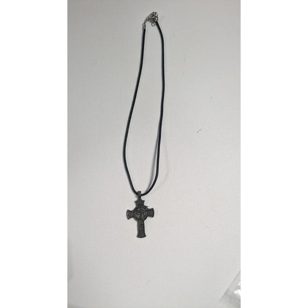 Jesus Christ Face Crucifix Cross Pendant Necklace INRI Gunmetal Black Cord